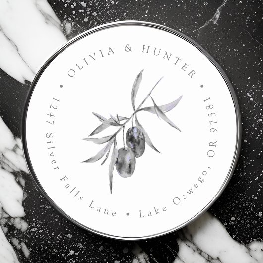Sticker Rond Mariage de la branche Olive Couple Noms Adresse de