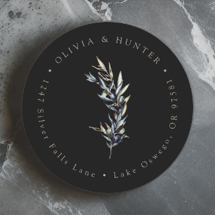 Sticker Rond Mariage de la branche Olive Couple Noms Adresse de
