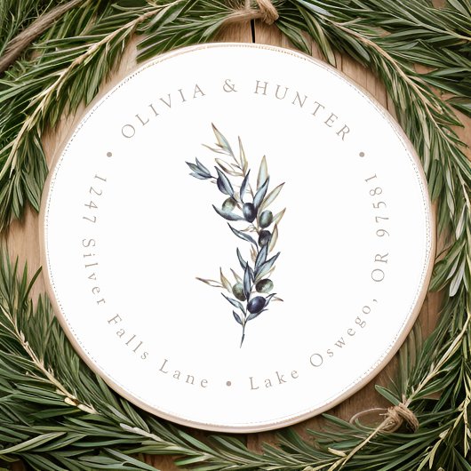 Sticker Rond Mariage de la branche Olive Couple Noms Adresse de