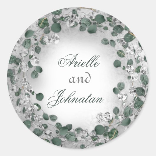 Sticker Rond Mariage de la couronne d'eucalyptus Nom Favoriser (Devant)