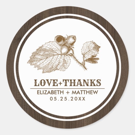 Sticker Rond Mariage de la ferme en bois de la noisette (Devant)