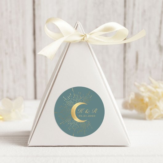 Sticker Rond Mariage de la lune d'or céleste Pastel