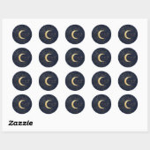 Sticker Rond Mariage de la lune d'or de minuit céleste (Feuille)