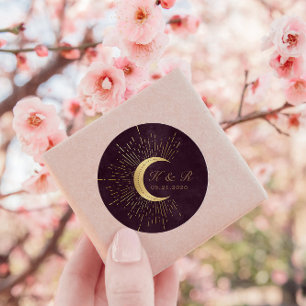 Sticker Rond Mariage de la lune d'or de minuit céleste