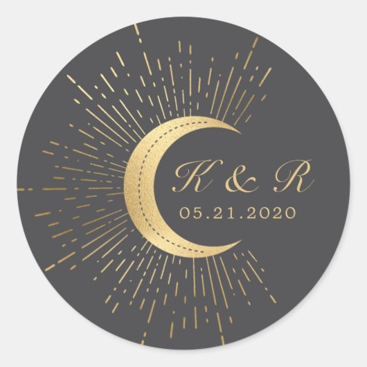 Sticker Rond Mariage de la lune d'or de minuit céleste (Devant)
