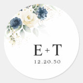 Sticker Rond Mariage de la Marine bleu et blanc Roses (Devant)