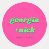 Sticker Rond Mariage de la partie d'engagement rose et vert (Devant)