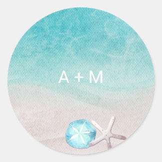 Sticker Rond Mariage de la plage d'aquarelle tropicale