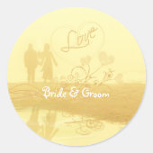 Sticker Rond Mariage de la plage de Coeur Jaune (Devant)