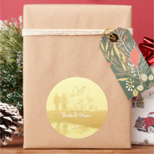 Sticker Rond Mariage de la plage de Coeur Jaune