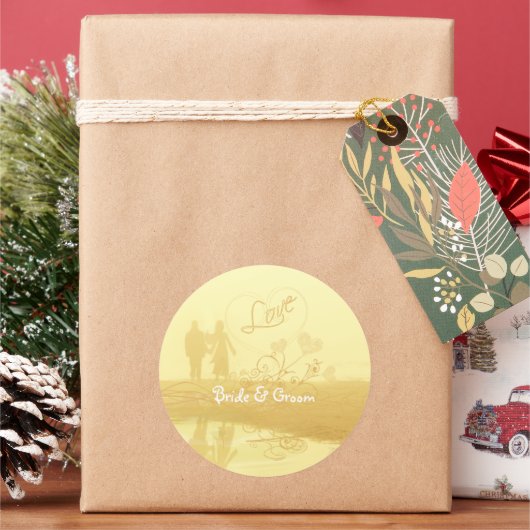 Sticker Rond Mariage de la plage de Coeur Jaune (vacances)