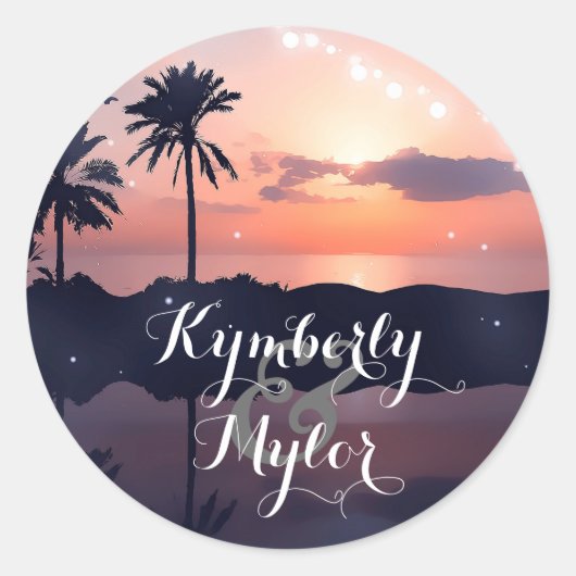 Sticker Rond Mariage de la plage Sunset Light Palms (Devant)