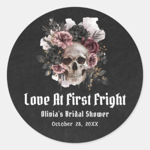 Sticker Rond Mariage de l'Amour du Crâne d'Halloween dès le Pre