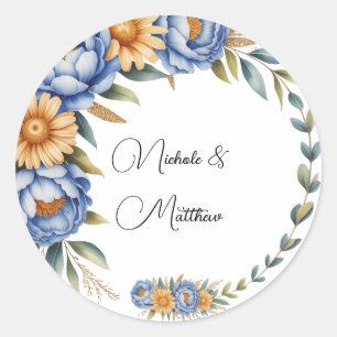 Sticker Rond Mariage de l'arrangement Blue Peony et Yellow Dais