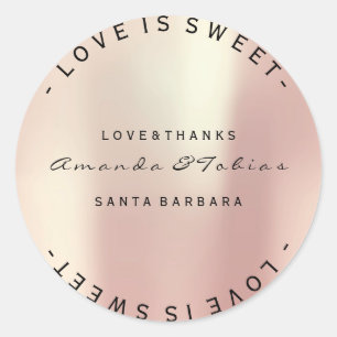 Sticker Rond Mariage de l'événement Merci Pink Rose Gold Glass 