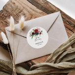 Sticker Rond Mariage de l'heure de l'heure de la Sip Sip de la<br><div class="desc">Cet autocollant rond moderne bordeaux marine floral sip hooray mariage classique est parfait pour un mariage élégant. Le design se compose de fleurs rouges,  bordeaux,  navales,  violettes,  bleues et rousses,  de fleurs et de feuilles verts peints à la main.</div>