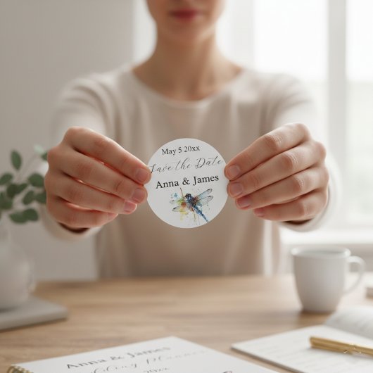 Sticker Rond Mariage de libellule enregistrer la date autocolla