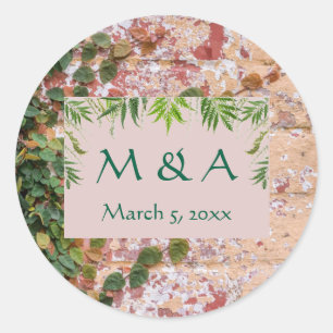 Sticker Rond Mariage de lierre vert en briques peintes