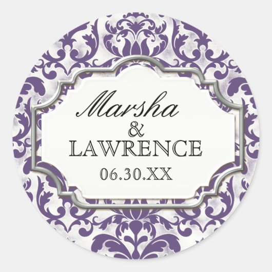 Sticker Rond Mariage de lunette argenté vieilli en Damas (Devant)