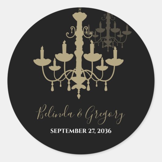 Sticker Rond Mariage de lustre en or noir (Devant)