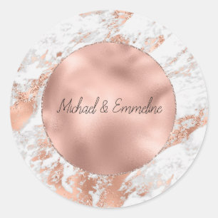 Sticker Rond Mariage de Marbre blanc rose Gold Glitz