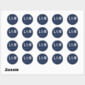 Sticker Rond Mariage de marine moderne nautique Monogramme et d (Feuille)
