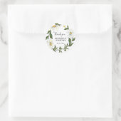 Sticker Rond Mariage de Merci de  de couronne de fleurs blanc (Sac)