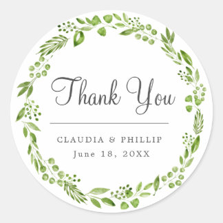 Sticker Rond Mariage de Merci de  de feuille d'olive vert rusti