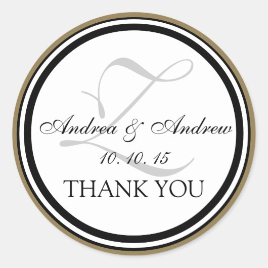 Sticker Rond Mariage de Merci de gris d'or noir (Devant)