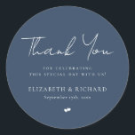Sticker Rond Mariage de Merci de script bleu Whimsical Navy<br><div class="desc">Design moderne et élégant imprimé Whimsical Navy Merci Bleu Script Mariage Classic Round Sticker qui peut être customisé avec votre texte. Cliquez sur le bouton "Customiser" et utilisez notre outil de conception pour modifier ce modèle. Découvrez le magasin Graphic Art Design pour d'autres produits qui correspondent à ce design !...</div>