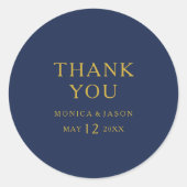Sticker Rond Mariage de Merci en or bleu marine classique (Devant)