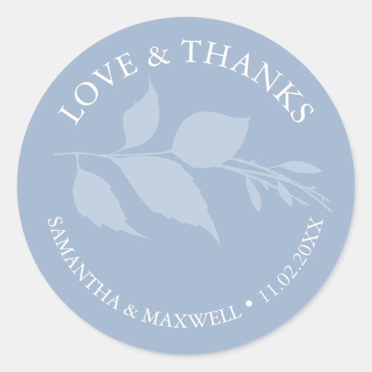 Sticker Rond Mariage de Merci Feuille bleu simple (Devant)