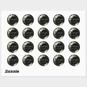 Sticker Rond Mariage de Merci Floral noir et blanc (Feuille)