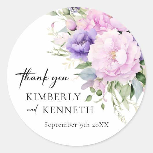 Sticker Rond Mariage de Merci Floral rose violet (Devant)
