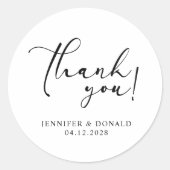 Sticker Rond Mariage de Merci simple et moderne noir (Devant)