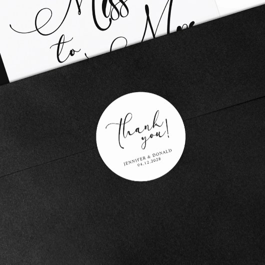 Sticker Rond Mariage de Merci simple et moderne noir
