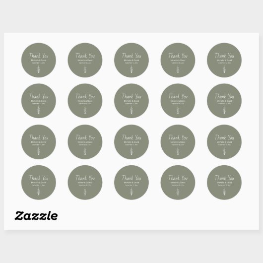 Sticker Rond Mariage de Merci vert Sage de pin rustique (Feuille)