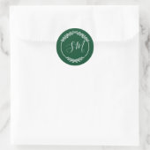 Sticker Rond Mariage de monogramme à feuille blanche foncée (Sac)