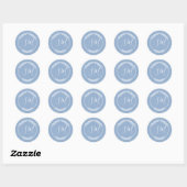 Sticker Rond Mariage de monogramme à feuilles blanches bleu fon (Feuille)