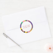Sticker Rond Mariage de monogramme Abstrait coloré (Enveloppe)