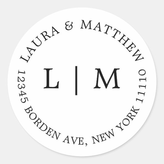 Sticker Rond Mariage de monogramme blanc (Devant)