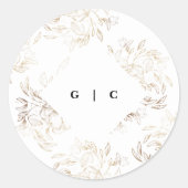 Sticker Rond Mariage de monogramme blanc élégant dessiné (Devant)