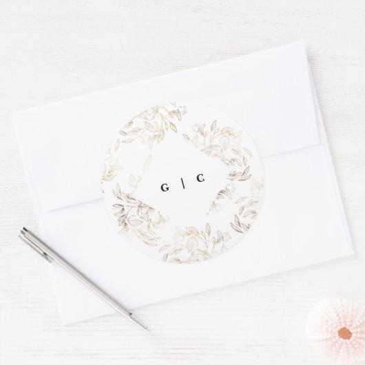 Sticker Rond Mariage de monogramme blanc élégant dessiné (Enveloppe)