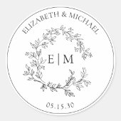 Sticker Rond Mariage de monogramme blanc moderne (Devant)