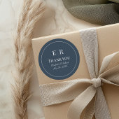 Sticker Rond Mariage de Monogramme bleu ardoise moderne Merci