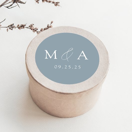 Sticker Rond Mariage de Monogramme bleu Dusty moderne