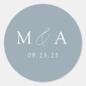 Sticker Rond Mariage de Monogramme bleu Dusty moderne (Devant)