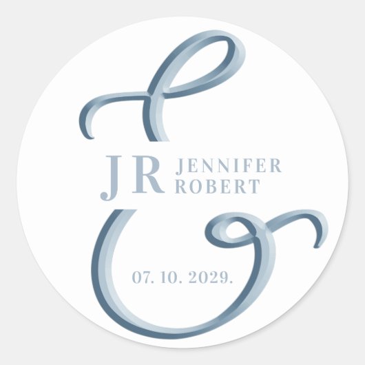 Sticker Rond Mariage de monogramme bleu foncé (Devant)