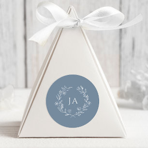 Sticker Rond Mariage de monogramme bleu foncé