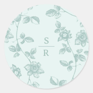 Sticker Rond Mariage de monogramme bleu rustique